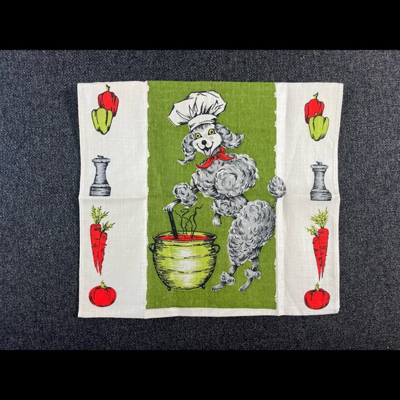 •Mid-Century Anthropomorphic Poodle Chef Linen Tea Towel NWT• - Picture 3 of 6